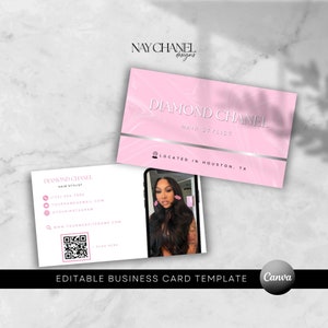 DIY Hair Lash Makeup Nail Visitenkarten Vorlage - Perücke Braid QR Code Visitenkarte - Bearbeitbare Canva Vorlage