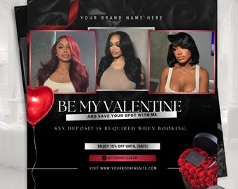 Modello di volantino modificabile per prenotazioni di febbraio - Volantino per appuntamenti disponibili per San Valentino per capelli, ciglia, trucco e unghie