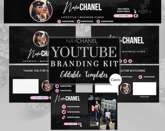 DIY Youtube Branding Kit - Youtube Banner,  Intro and Outro Designs - Editable Templates - Canva Template