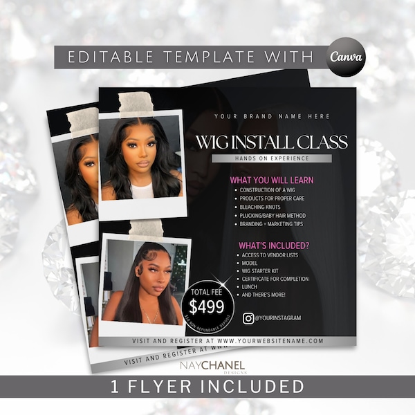 Wig Course Flyer - Wig Install Class Flyer - Hair Stylist  Flyer - Book Now Flyer - Social Media Templates