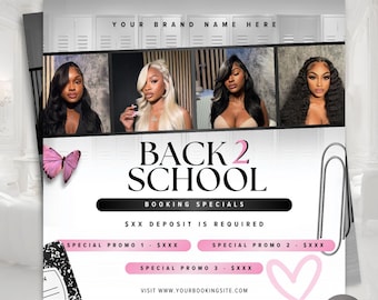 DIY Back to School Booking Flyer Template- August Hair Makeup Lash Nail Special Sale Flyer