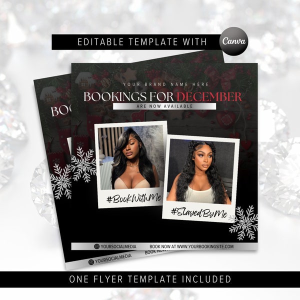 DIY Editable December Booking Flyer Template - Christmas Hair Lash Makeup Nail Appointments Available Flyer