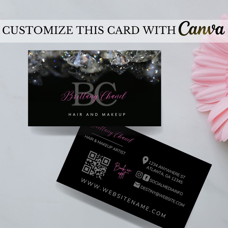 Editable Black Business Card Template DIY Custom Boutique - Etsy