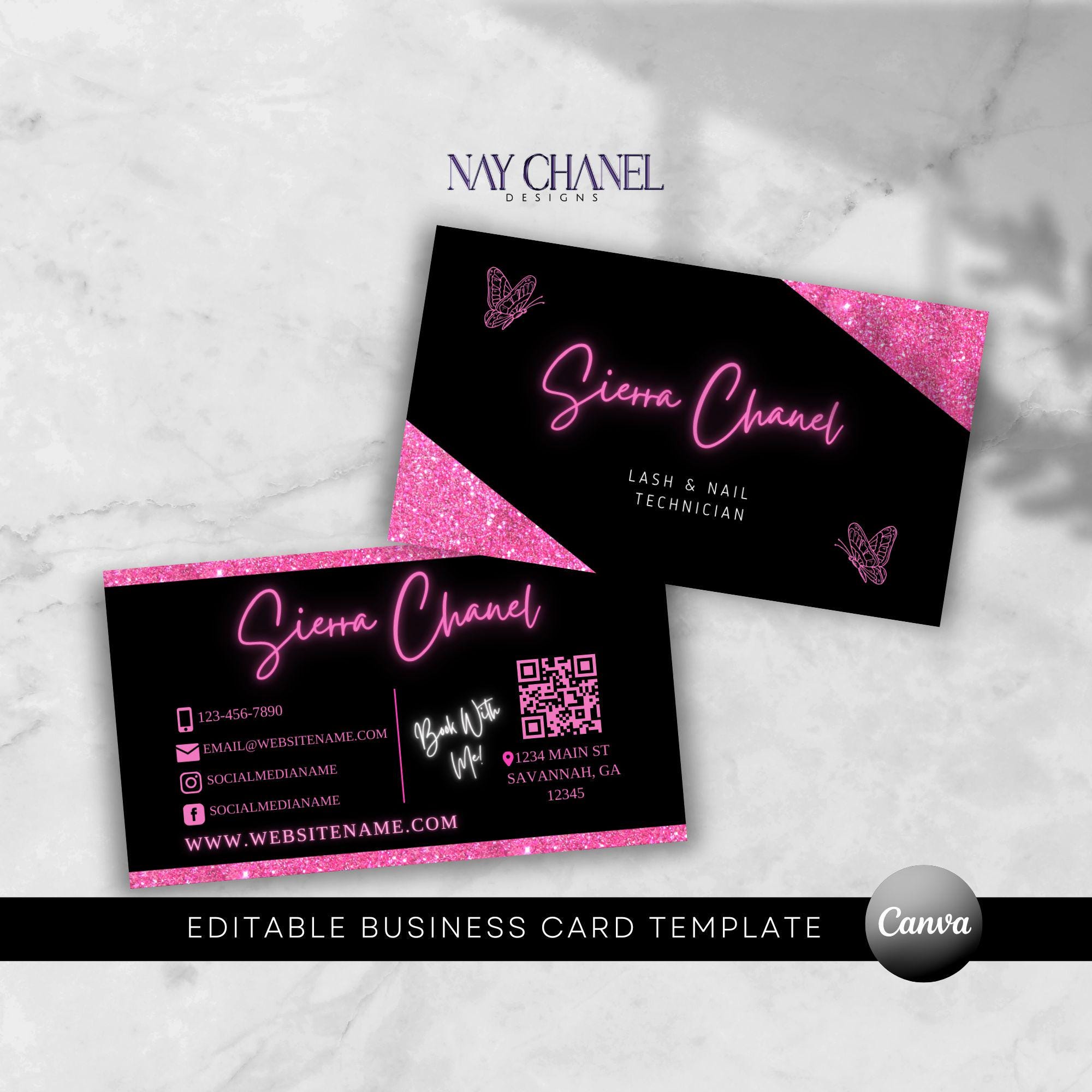 Custom Pink Business Card Template - Glitter Beauty Business Card - Boutique Business Card - Pink Fashion Business Card - Lash Business Card