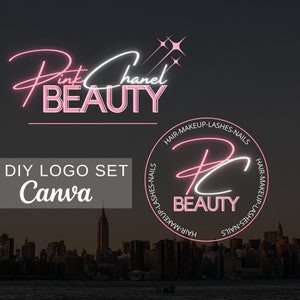 Pink Beauty Logo - Hair Logo - Pink Logo Design - Boutique Logo - DIY Logo Template - Lash Logo - Small Business Logo - Neon Logo