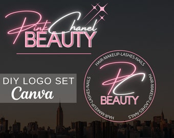 Pink Beauty Logo - Hair Logo - Pink Logo Design - Boutique Logo - DIY Logo Template - Lash Logo - Small Business Logo - Neon Logo