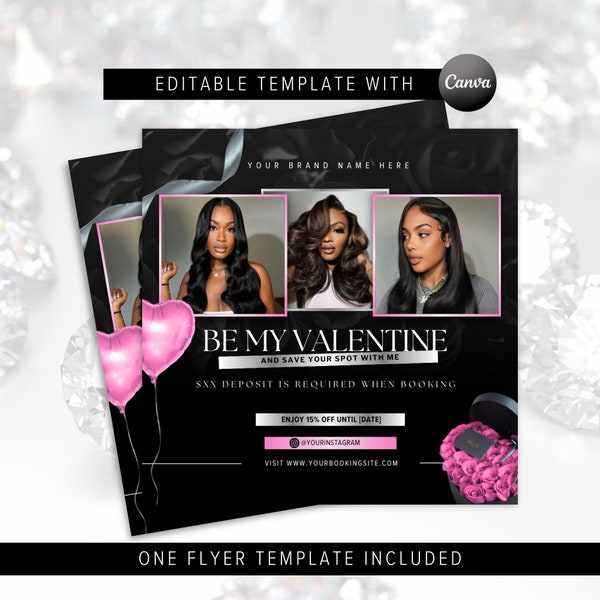 DIY Editable February Booking Flyer Template - Valentine's Day Hair Lash Makeup Nail Appointments Available Flyer