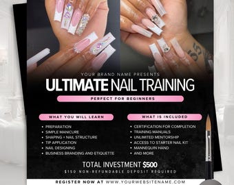 Nail Training Class Flyer Template | Nail Tech Class Promo Canva | Editable Beauty Flyer