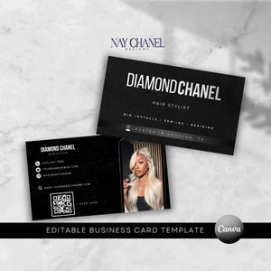 DIY Visitenkarte Vorlage - Luxus Visitenkarte Design - Haar Lash Makeup Nagel - Perücke Braid QR Code Visitenkarte - Bearbeitbare Canva Vorlage