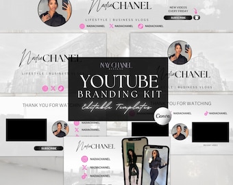 DIY Youtube Branding Kit - Youtube Banner,  Intro and Outro Designs - Editable Canva Templates