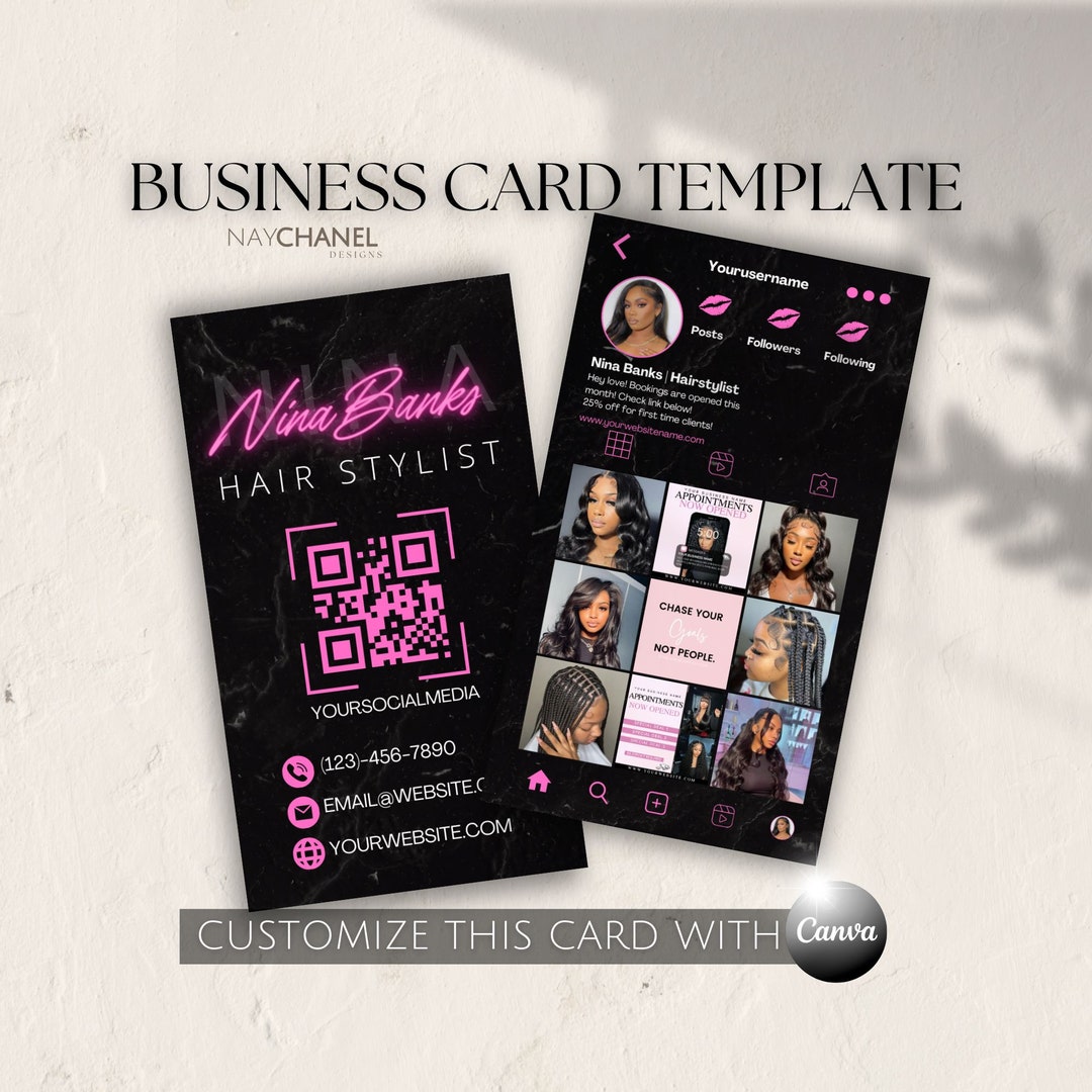 DIY Editable Business Card Template Instagram Digital Premade Hair
