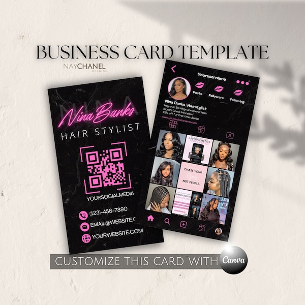 DIY Editable Business Card Template - Instagram Digital Premade Hair Makeup Lash Nail Business Card template - Canva Template