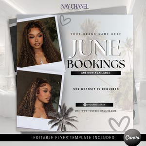 June Booking Flyer Template - Summer Bookings - Hair Lash Makeup Nail Book Now Appointment Flyer - Canva Template
