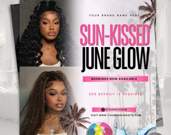 June Booking Flyer Template | Summer Beauty Hair and Lash Appointment Flyer | Canva Editable