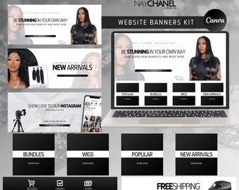Editable Website Banners - Shopify Wix Web Banners - DIY Website Banner Template - Hair Website Design- Beauty Website - Lash Website