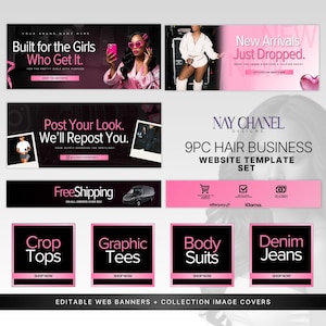 Pink Fashion Boutique Website Template | Shopify Wix Clothing Brand Banners | Editable Canva