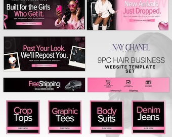 Pink Fashion Boutique Website Template | Shopify Wix Clothing Brand Banners | Editable Canva