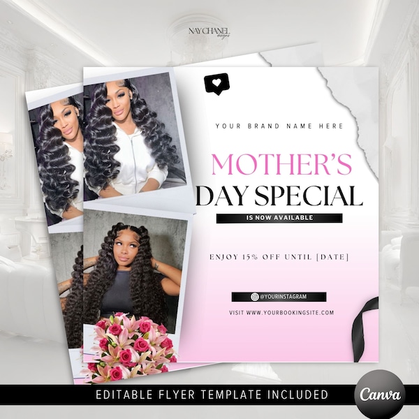 DIY Editable Mother's Day Booking Flyer Template - May Spring Hair Lash Makeup Nail Appointments Available Flyer