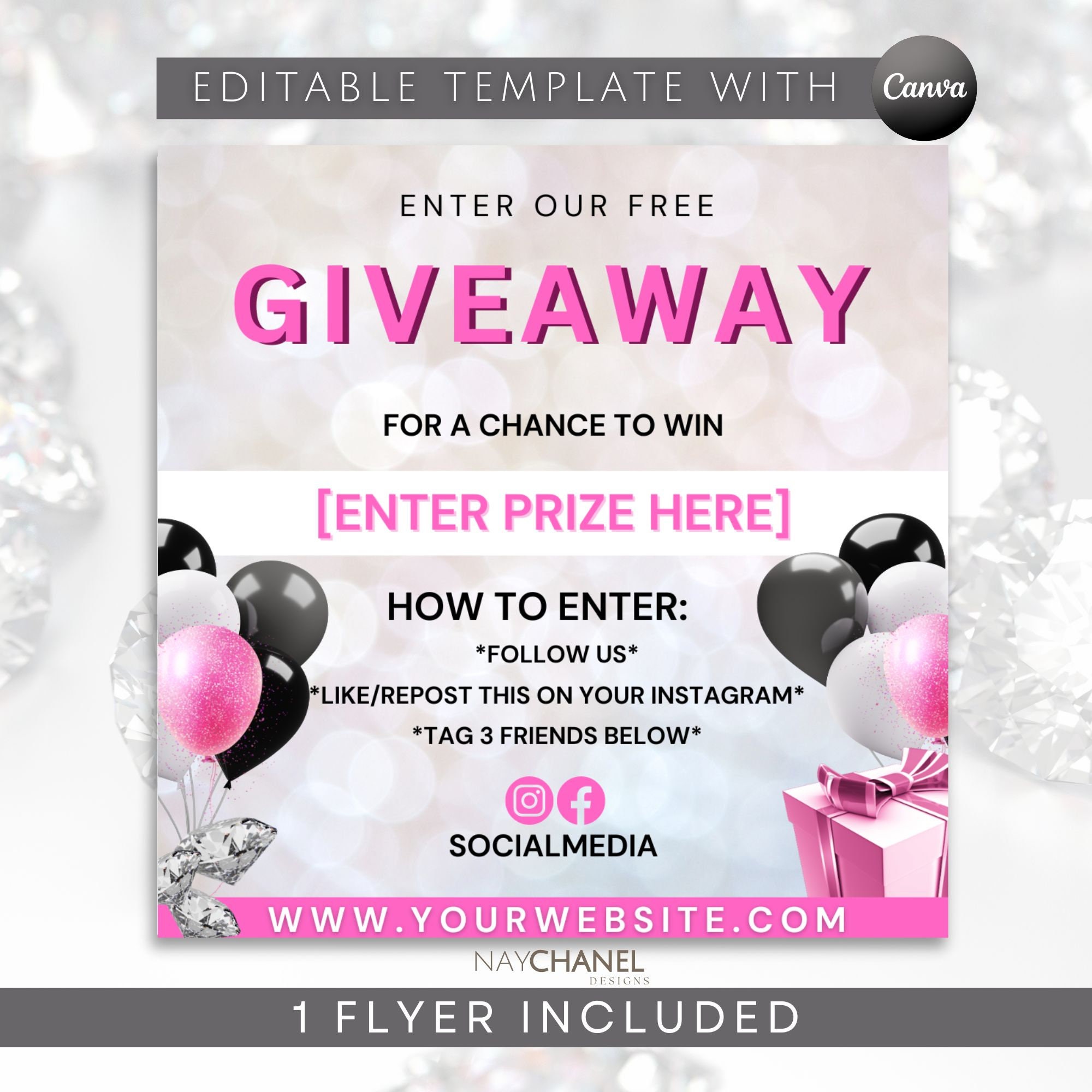 Giveaway Template  Instagram giveaway, Giveaway graphic, Event flyer  templates