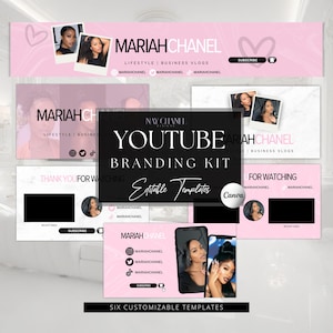 DIY Youtube Branding Kit - Youtube Banner,  Intro and Outro Designs - Editable Templates - Canva Template