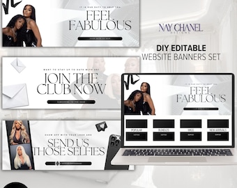 Editable Website Banner templates - Hair Shopify Wix Web Banners - Web slide banners