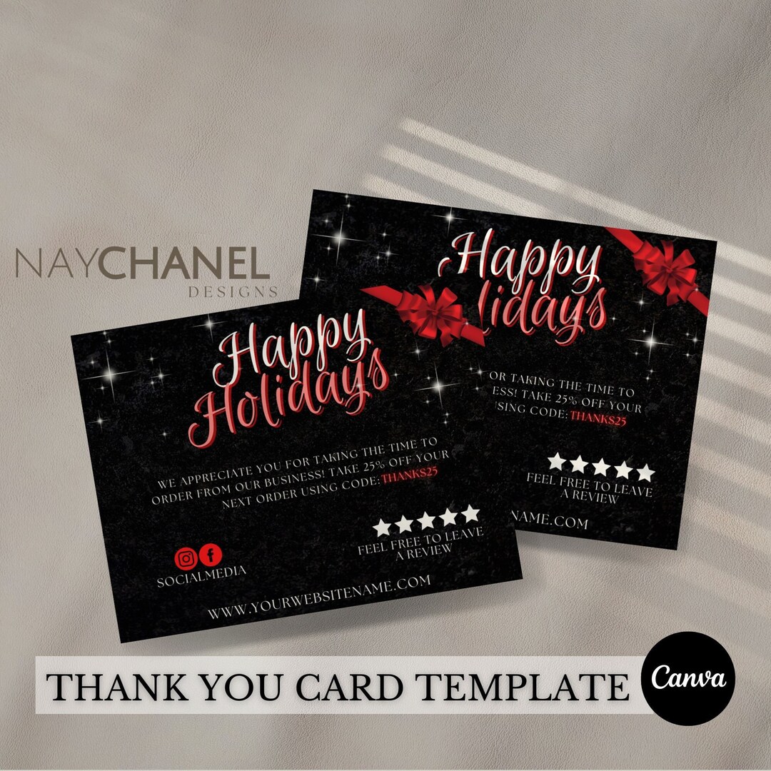 Editable Christmas Thank You Card Template Holiday Thank You Card Thank You for Your Purchase