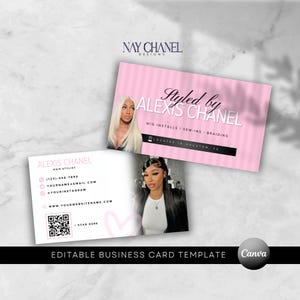 Luxury Hair Business Card Template - Editable Canva Design for Hairstylists, Lash Techs & MUAs - Wig Braid QR Code Business Card