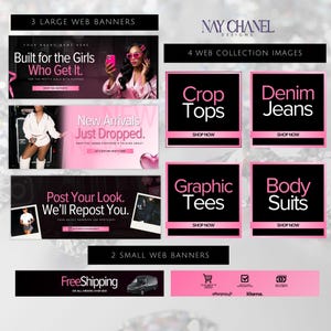 Pink Fashion Boutique Website Template | Shopify Wix Clothing Brand Banners | Editable Canva image 2