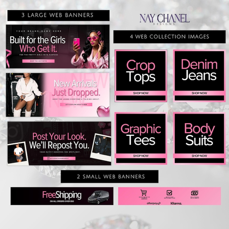 Pink Fashion Boutique Website Template | Shopify Wix Clothing Brand Banners | Editable Canva image 2