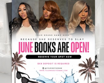 June Booking Flyer | Summer Beauty Hair & Lash Tech Flyer Template | Canva
