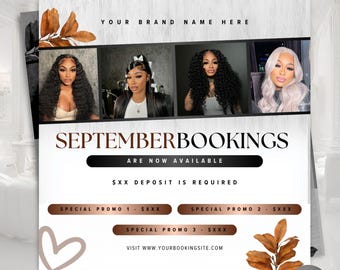 September Booking Flyer - Appointments for Hairstylists, Lash Nail Techs, MUA