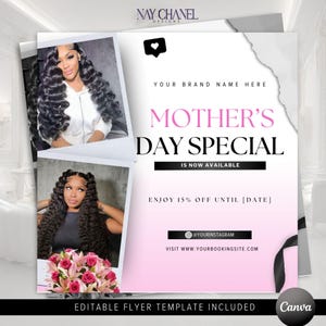 DIY Editable Mother&#39;s Day Booking Flyer Template - May Spring Hair Lash Makeup Nail Appointments Available Flyer