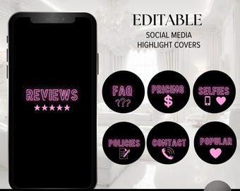 Portadas de Instagram destacadas en color rosa - Destacados de redes sociales - Destacados de historias - Plantillas destacadas de negocios de belleza - Destacados de pestañas