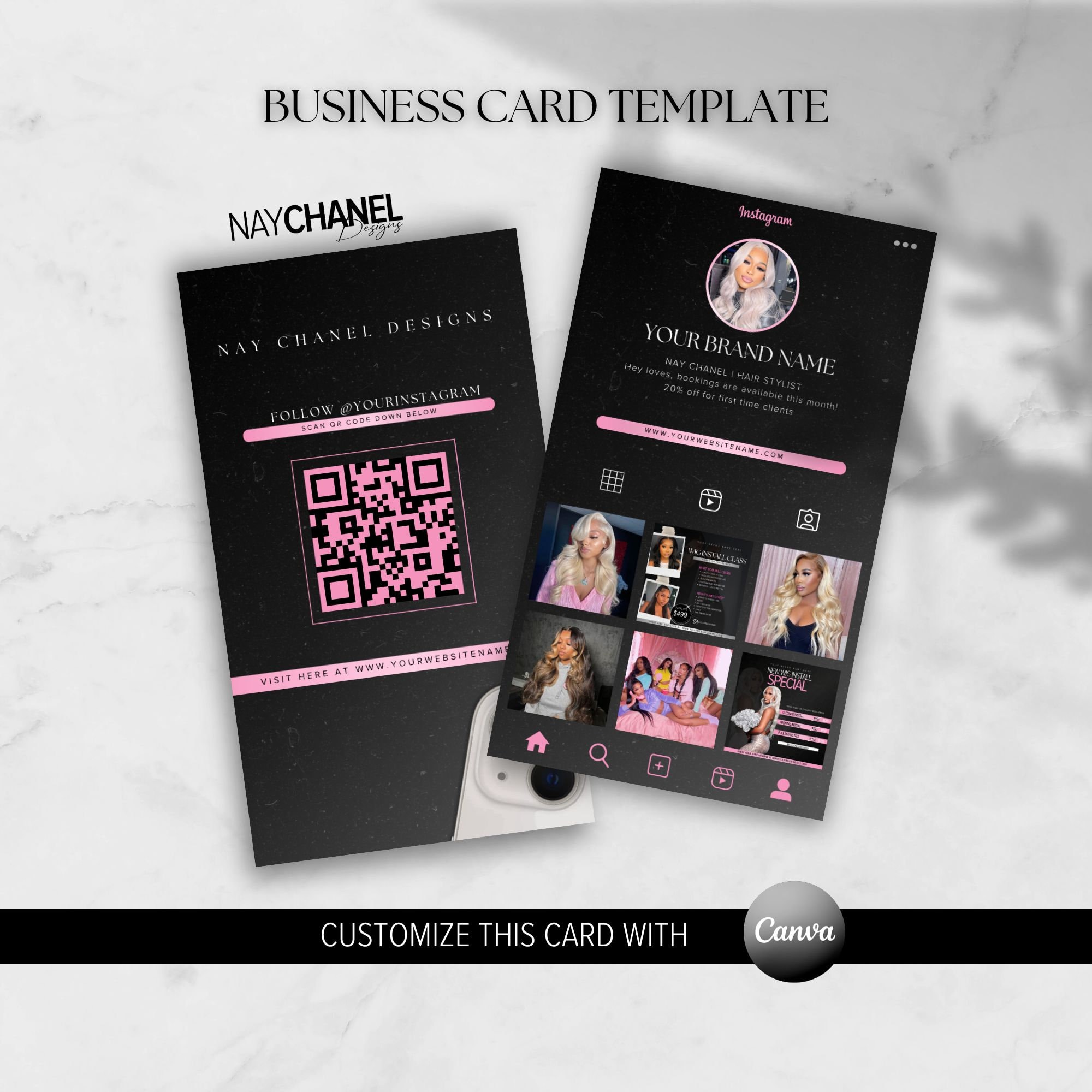 DIY Editable Business Card Template Instagram Digital 