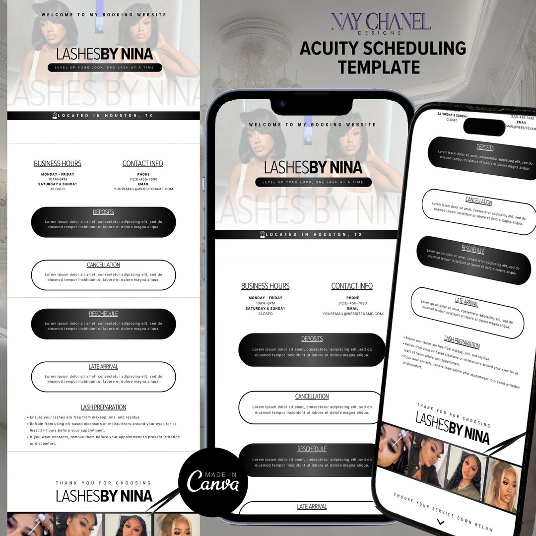Lash Acuity Scheduling Website Template | Lash Tech Booking Site ...