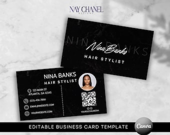 Modern Hair Business Card Template - Hair Stylists, Estheticians, Beauty Salon Business Card Design - Canva Template