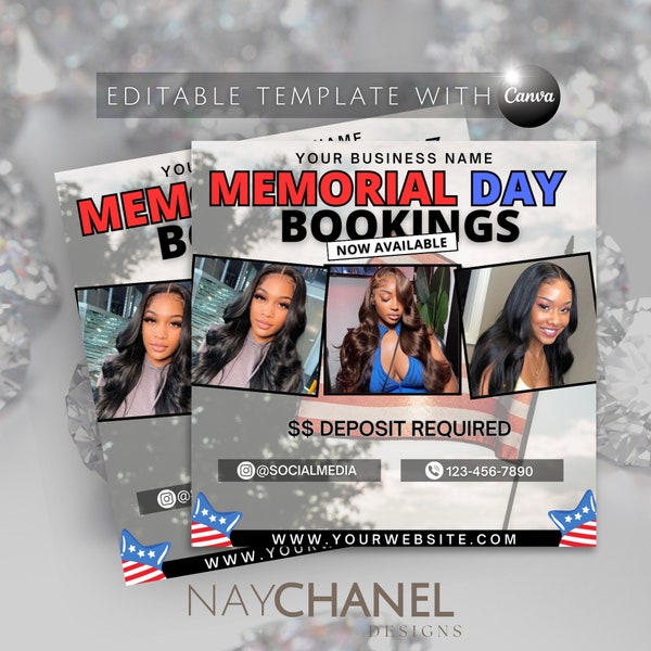 Memorial Day Bookings Flyer Template - Holiday Appointment Flyer  Flyer - Memorial Day Sale - Hair Makeup Lash Nail Flyer