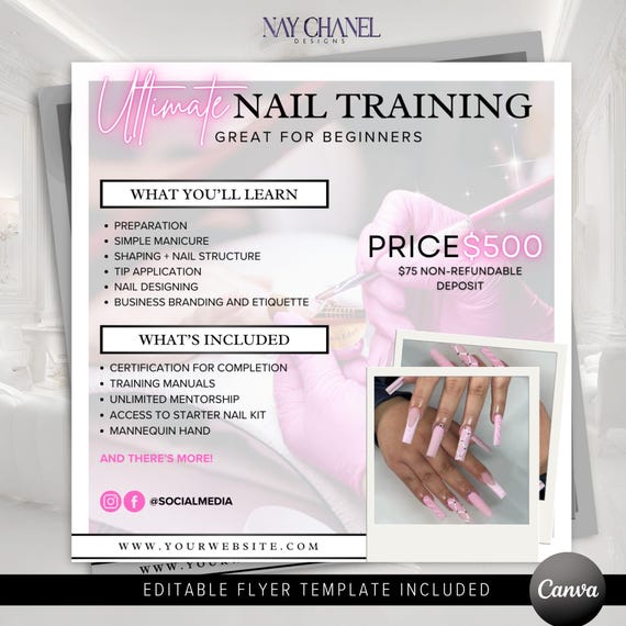 Nail Training Flyer - Nail Course Flyer -DIY  Nail Class Flyer - Nail Flyer Template - Nail Application Flyer - Social Media Flyer