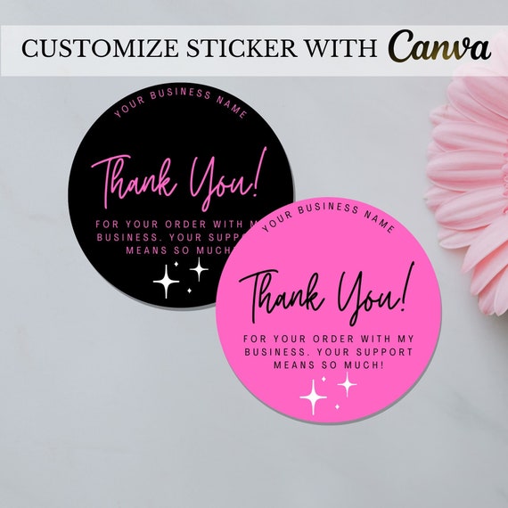 Pink Thank You Sticker Template - Small Business Stickers - Packaging Sticker Design - Custom DIY Sticker - Beauty - Fashion - Candle