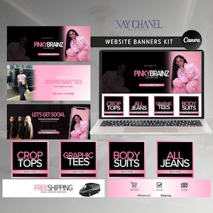 Editable Website Banners - Shopify Wix Web Banners - DIY Fashion Website Banner Template - Beauty Hair Makeup Website Template Design