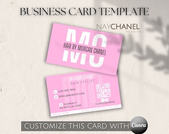 Hair Business Card - DIY -Pink Business Card Template - Lash Card - Makeup Card - Boutique Business Card- Editable Card - Beauty Business
