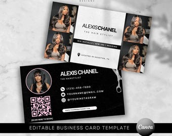Hair Stylist Business Card Template - Modern Beauty Salon Card for Wig & Braid Stylists