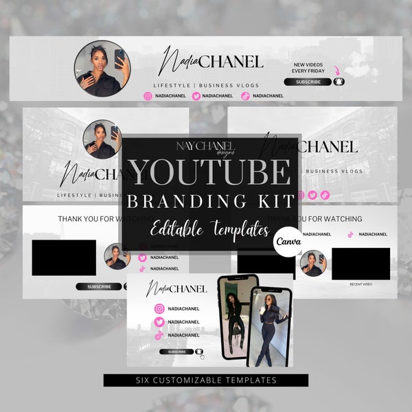 Kit de branding Youtube DIY - Bannière Youtube, Intro et Outro Designs - Modèles modifiables - Canva Template