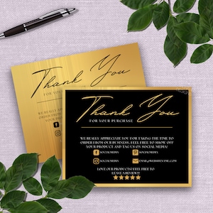 Editable Business Card Set - Black and Gold Thank You Card - DIY Business Card - Business Card Design -Canva Template