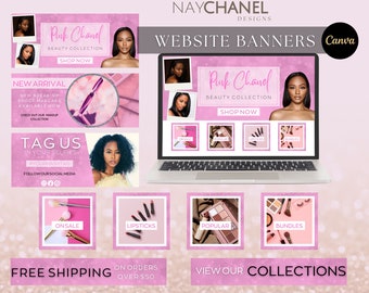 Editable Website Banners - Shopify Wix Web Banners - DIY Website Banner Template - Hair Website Design- Beauty Website - Lash Website