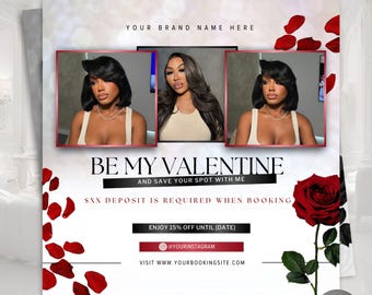 Modello di volantino per prenotazioni di febbraio - Volantino per appuntamenti disponibili per San Valentino per capelli, ciglia, trucco e unghie