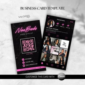 Modèle de carte de visite modifiable DIY - Modèle de carte de visite numérique Instagram cheveux préfabriqués, maquillage cils, ongles - Modèle Canva