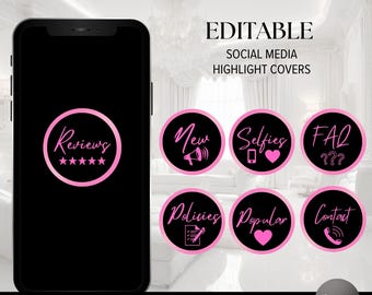 Portadas destacadas de negocios de Instagram rosa - Aspectos destacados de redes sociales - Iconos de Instagram - Aspectos destacados de historias - Plantilla de aspectos destacados de negocios