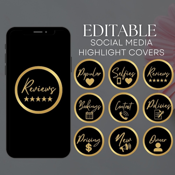 Gold Instagram Highlight Covers - Social Media Highlights - Instagram Icons - Instagram Story Highlights - Business Highlight Template