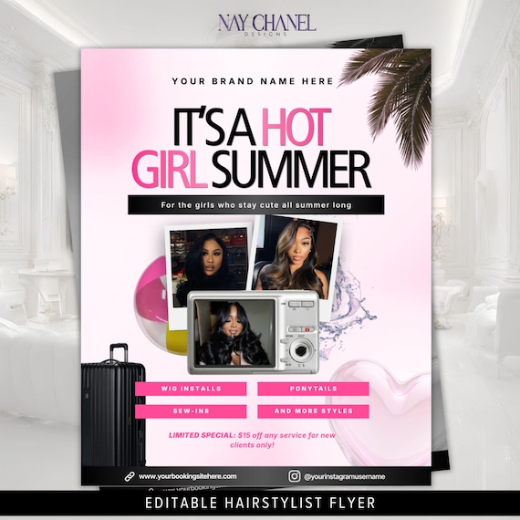 June Booking Flyer Template | Hot Girl Summer Hair Stylist Canva Flyer
